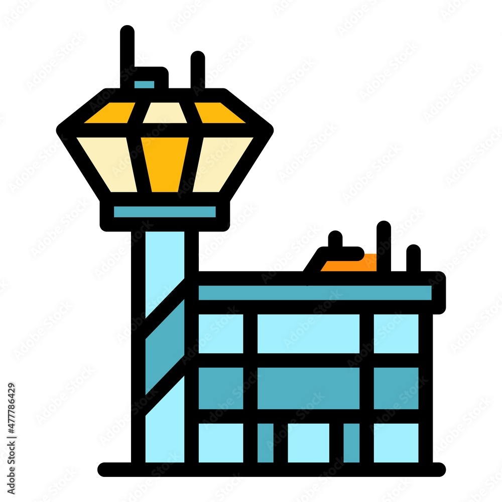 Plane tower control icon. Outline plane tower control vector icon color flat isolated Plane tower control icon. Outline plane tower control vector icon color flat isolated