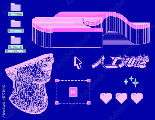 Retrofuturistic style 3D illustration of a low poly bust sculpture. Vaporwave computer art aesthetics.