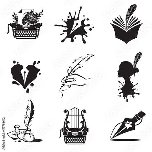 collection of writer icon isolated on white background