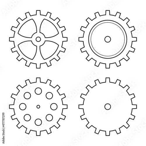 Gear. A set of different gears. Outline drawing