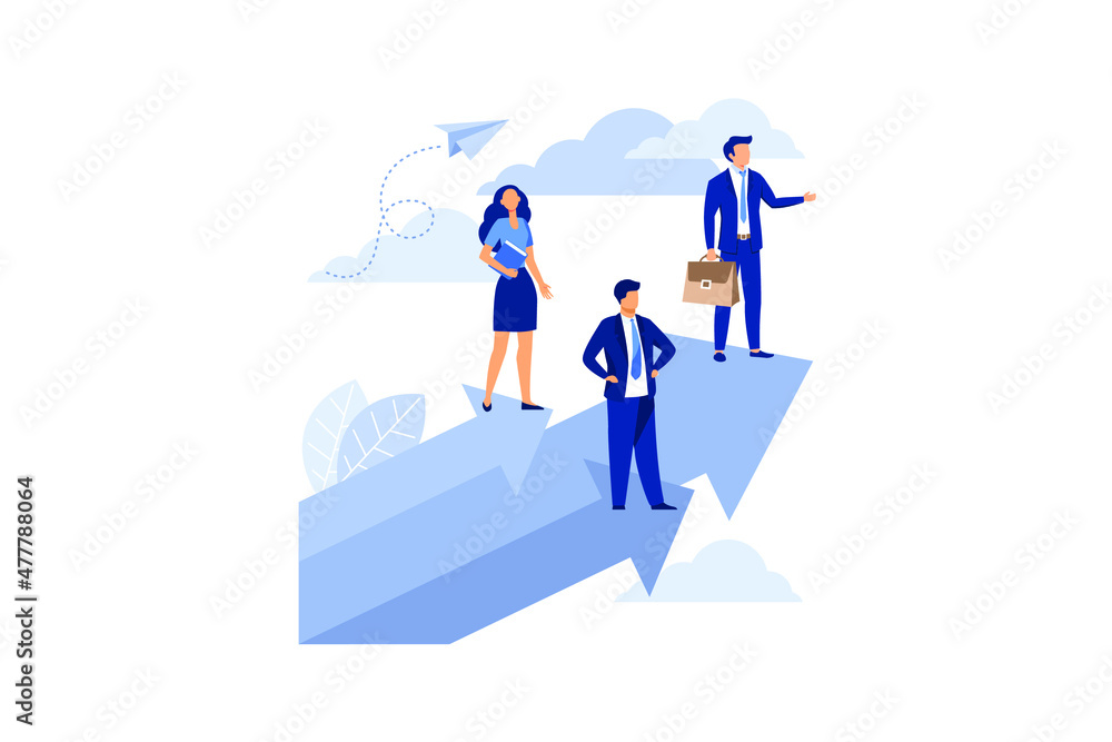 Businessman on Arrow Graph. Leader Leads the Team to Top of Success. Only Forward. Business Vector Concept Illustration