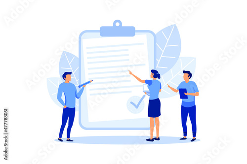 people fill out a form, modern concept for web banners, infographics, websites, printed products flat vector illustration 