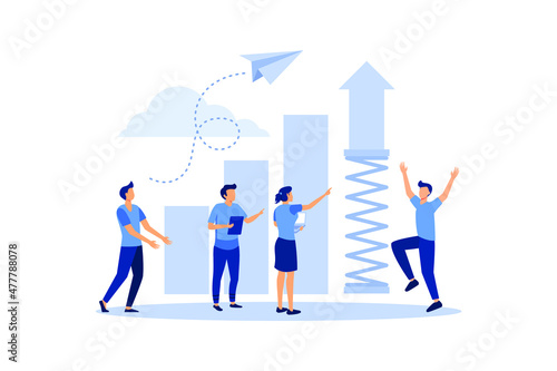 prepare the launch of a business project. rise of career to success, business analysis, take-off scale up flat vector design illustration 