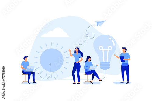 alternative renewable energy sources. solar energy, technological solar panels. the schedule of designing the extraction of natural resources, a large light bulb is recharged from the sun flat vector