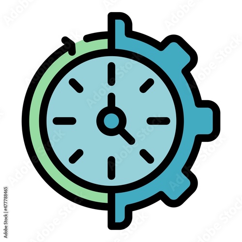 Gear wheel time management icon. Outline Gear wheel time management vector icon color flat isolated