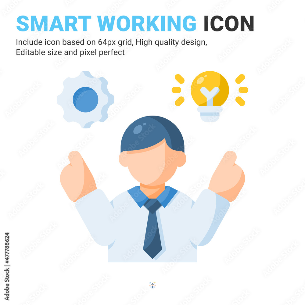 Smart working icon vector with flat color style isolated on white background. Vector illustration creative work sign symbol icon concept for business, industry, company, apps, web and project