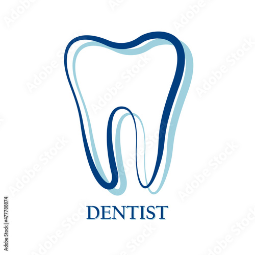 Stylized tooth. Outline drawing. Dentist or dentistry logo