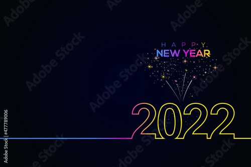 2022. happy new year background creative greeting card design with blue background. fireworks colored line design numbers.