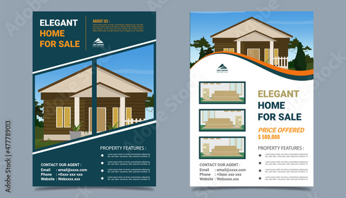 Real estate flyer brochure marketing template. home for sale promotion flyer template vector illustration. 