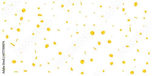 Indian rupee coins falling. Graceful scattered INR coins. India money. Valuable jackpot, wealth or success concept. Vector illustration.