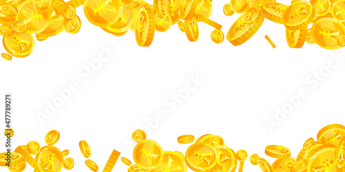 Chinese yuan coins falling. Immaculate scattered CNY coins. China money. Overwhelming jackpot, wealth or success concept. Vector illustration.