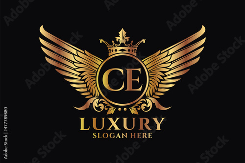 Luxury royal wing Letter CE crest Gold color Logo vector, Victory logo, crest logo, wing logo, vector logo template. photo