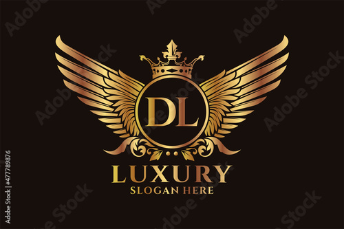 Luxury royal wing Letter DL crest Gold color Logo vector, Victory logo, crest logo, wing logo, vector logo template.