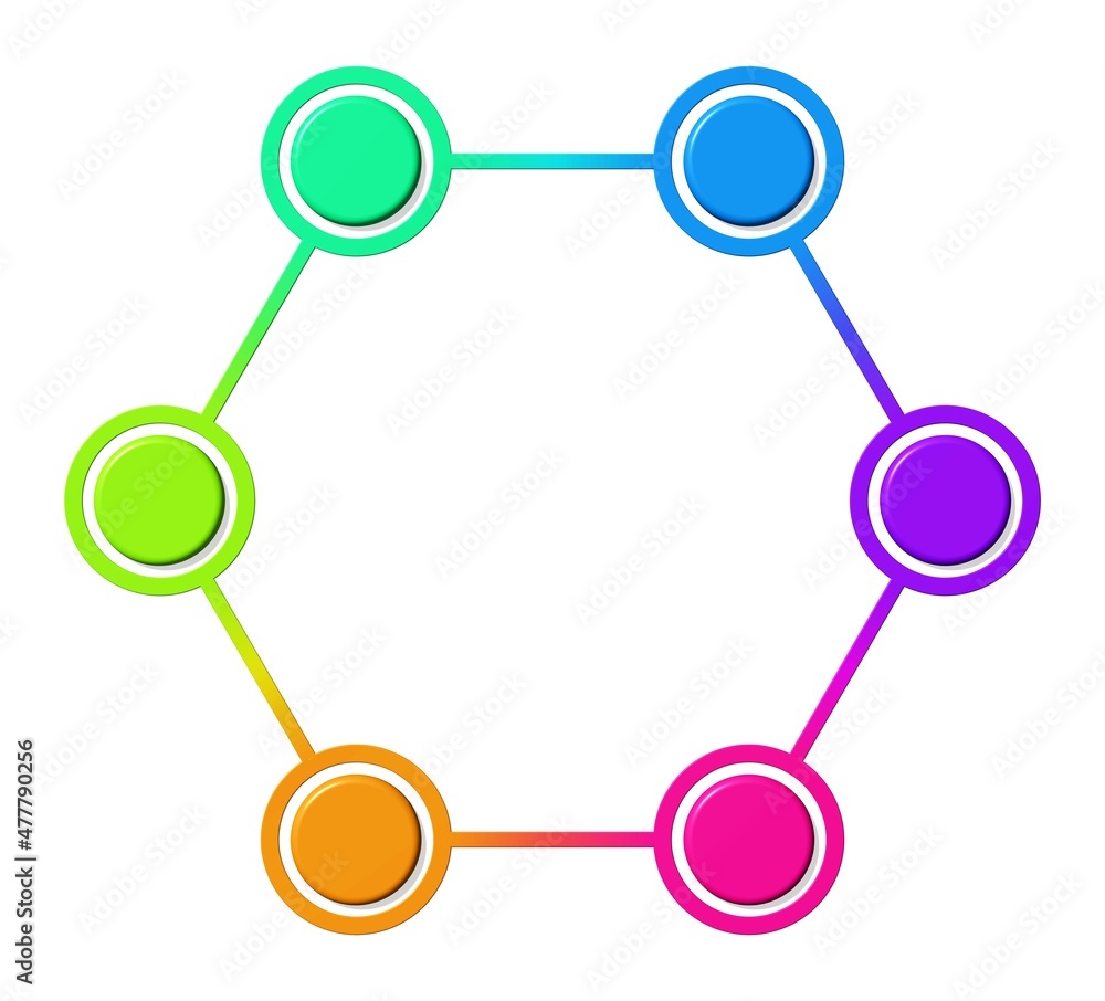 Infografik, sechs miteinander verbundene Symbole, Teamwork Infografik, sechs miteinander verbundene Symbole, Teamwork