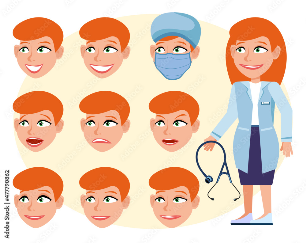 Nurse or Doctor. Character to create animation. Different emotions