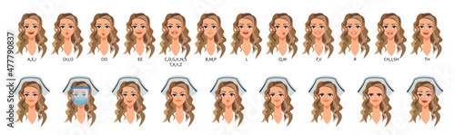 Nurse. Character for animation. Different facial expressions. Pronunciation of letters