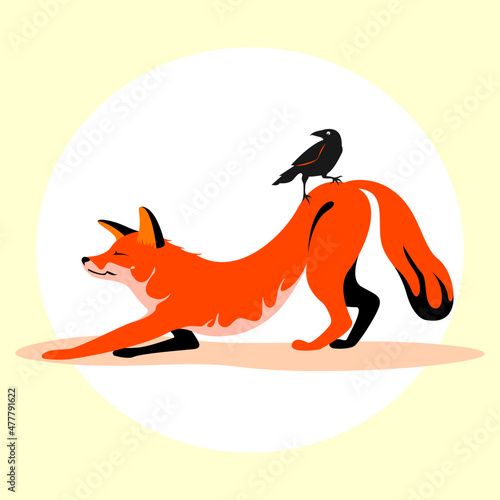 Fox and crow. Graceful animal. Stylization