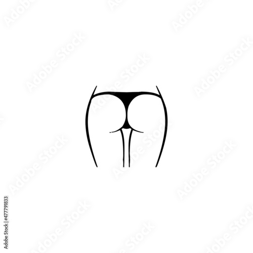 Women waist. Silhouette of female figure, back view, butt. Black outline design. Vector illustration