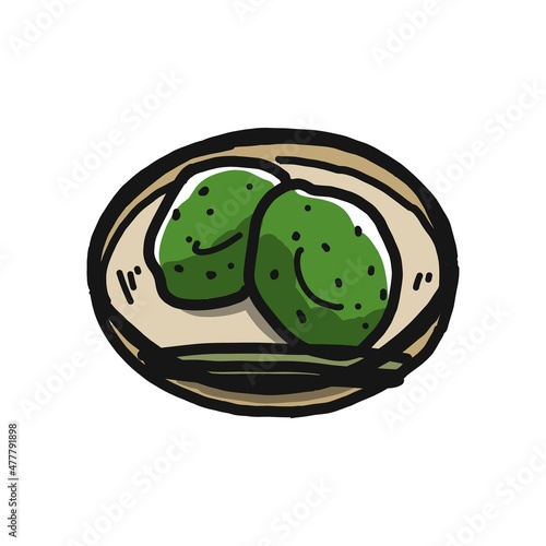 ヨモギなどの草を餅に入れて練った和菓子、草餅のイラスト