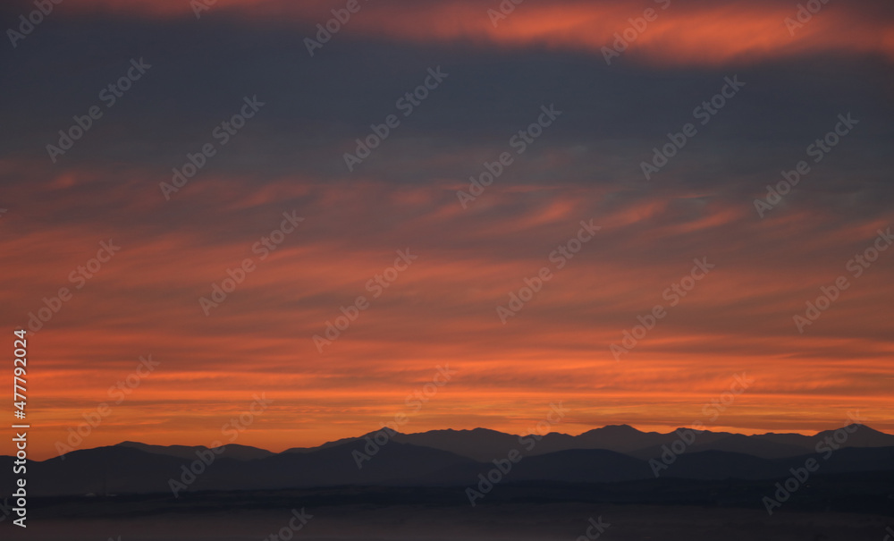 Beautiful sunrise where you can see the wonderful colours going up the mountain in Chile.