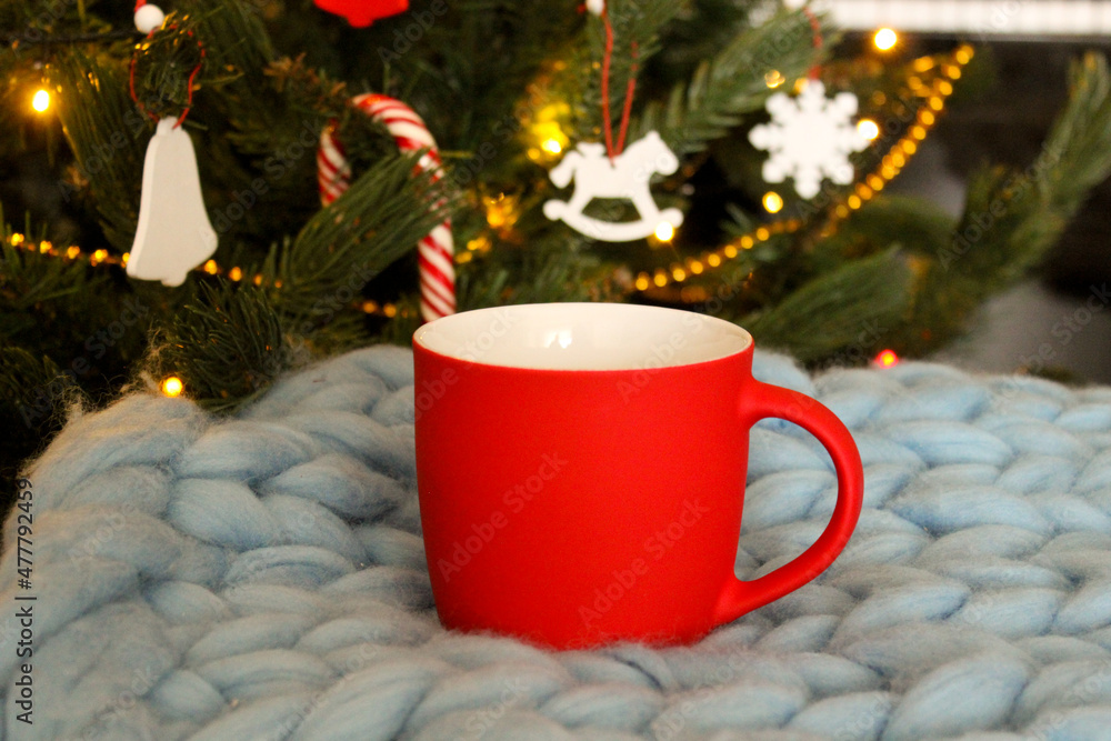 Blank red mug isolated on white background,mat tea or coffee cup with christmas and new year decoration,mock up with ceramic mug for hot drinks,empty gift print branding template,tankard for design. Blank red mug isolated on white background,mat tea or coffee cup with christmas and new year decoration,mock up with ceramic mug for hot drinks,empty gift print branding template,tankard for design.