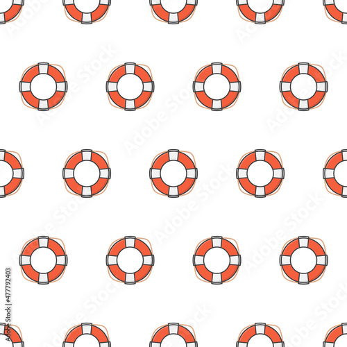 Life Saver Seamless Pattern On A White Background. Life Buoy Theme Vector Illustration