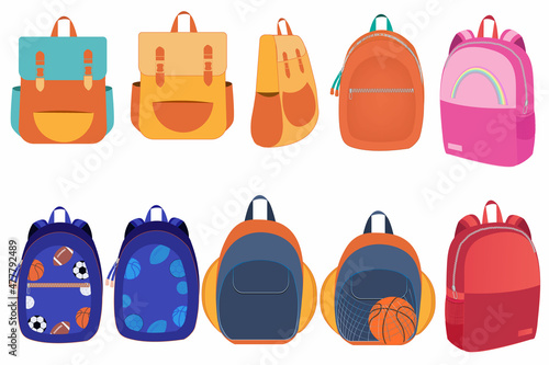 Set of school bag.colorful children's school bag clip art