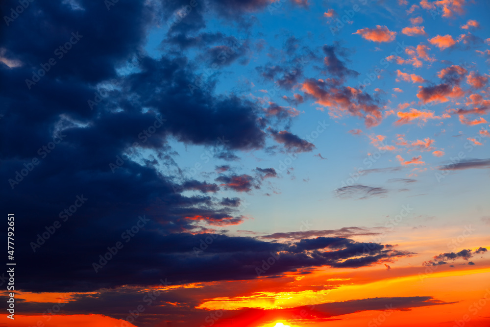 Blue clouds with sunrise . Fantastic sky with dawn