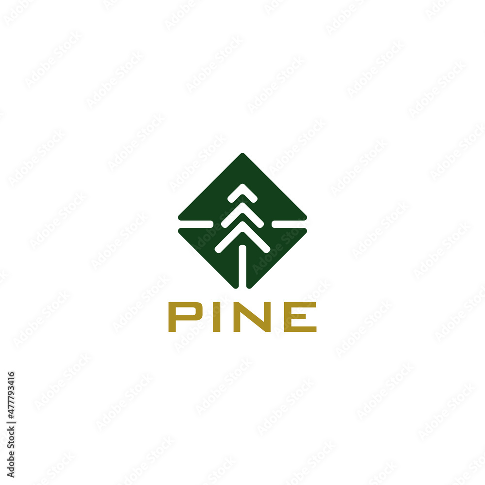 Pine logo design with abstract home vector graphic Pine logo design with abstract home vector graphic