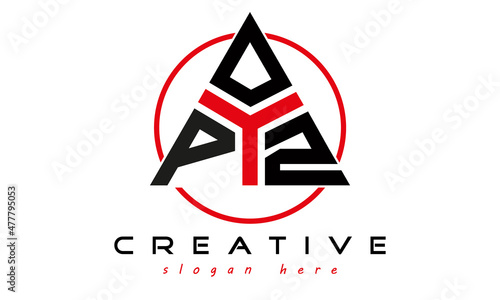 triangle badge with circle POZ letter logo design vector, business logo, icon shape logo, stylish logo template