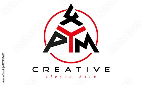 triangle badge with circle PXM letter logo design vector, business logo, icon shape logo, stylish logo template photo