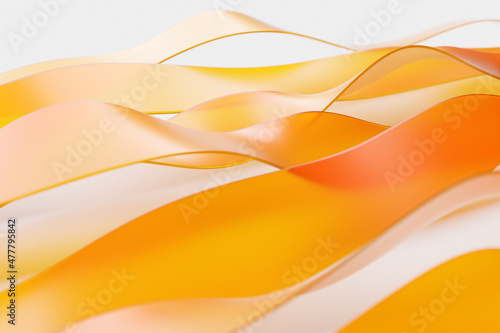 3d illustration of a stereo strip of different colors. Geometric stripes similar to waves. Abstract yellow glowing crossing lines pattern