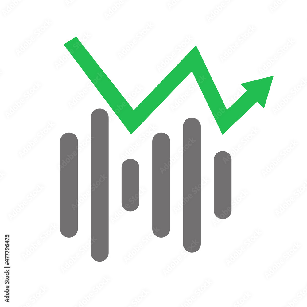 Bar graph and rising arrow. Vectors for business sales and investments. Bar graph and rising arrow. Vectors for business sales and investments.