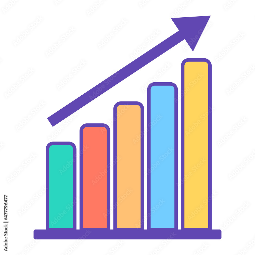 Ascending graph icon. Bar graph and arrow vectors. Ascending graph icon. Bar graph and arrow vectors.