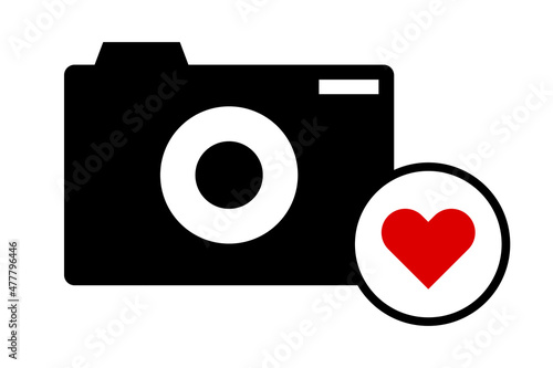 A camera icon and a heart icon. Photography is my hobby. I love photography. Vector.