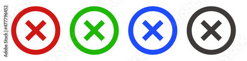 A set of colorful icons with a cross  mark  symbol. Vectors.