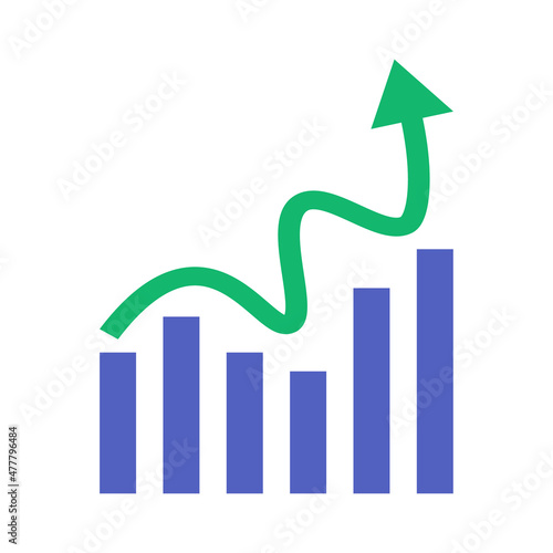 Wiggle and rising arrow and bar graph icon. Vectors.