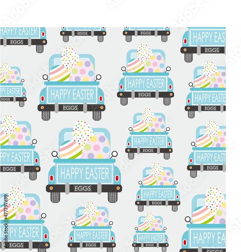 easter seamless pattern with cars and eggs