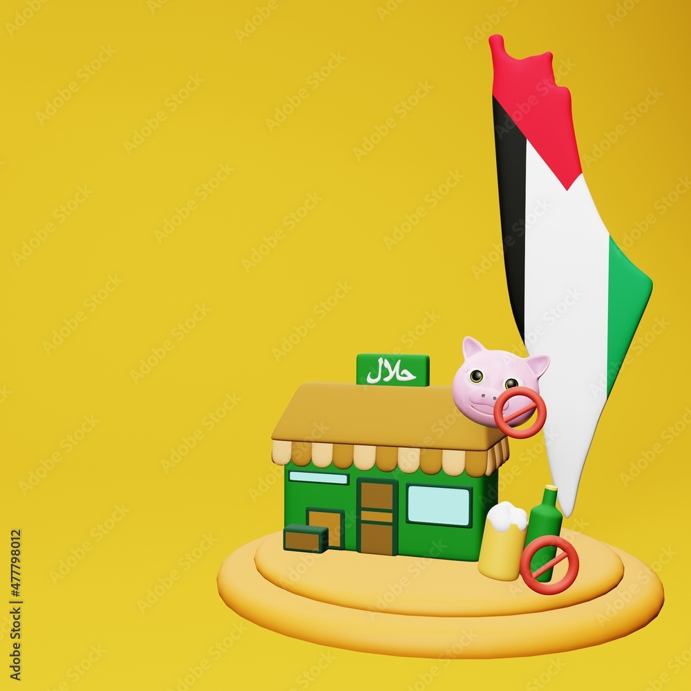 3d rendering of halal and haram food and beverage culinary tourism in Palestine 3d rendering of halal and haram food and beverage culinary tourism in Palestine