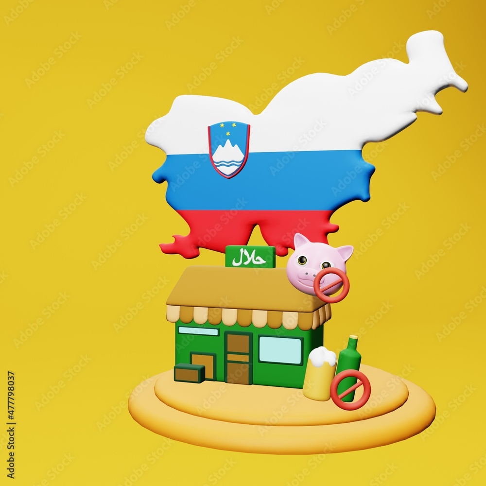 3d rendering of halal and haram food and beverage culinary tourism in Slovenia 3d rendering of halal and haram food and beverage culinary tourism in Slovenia