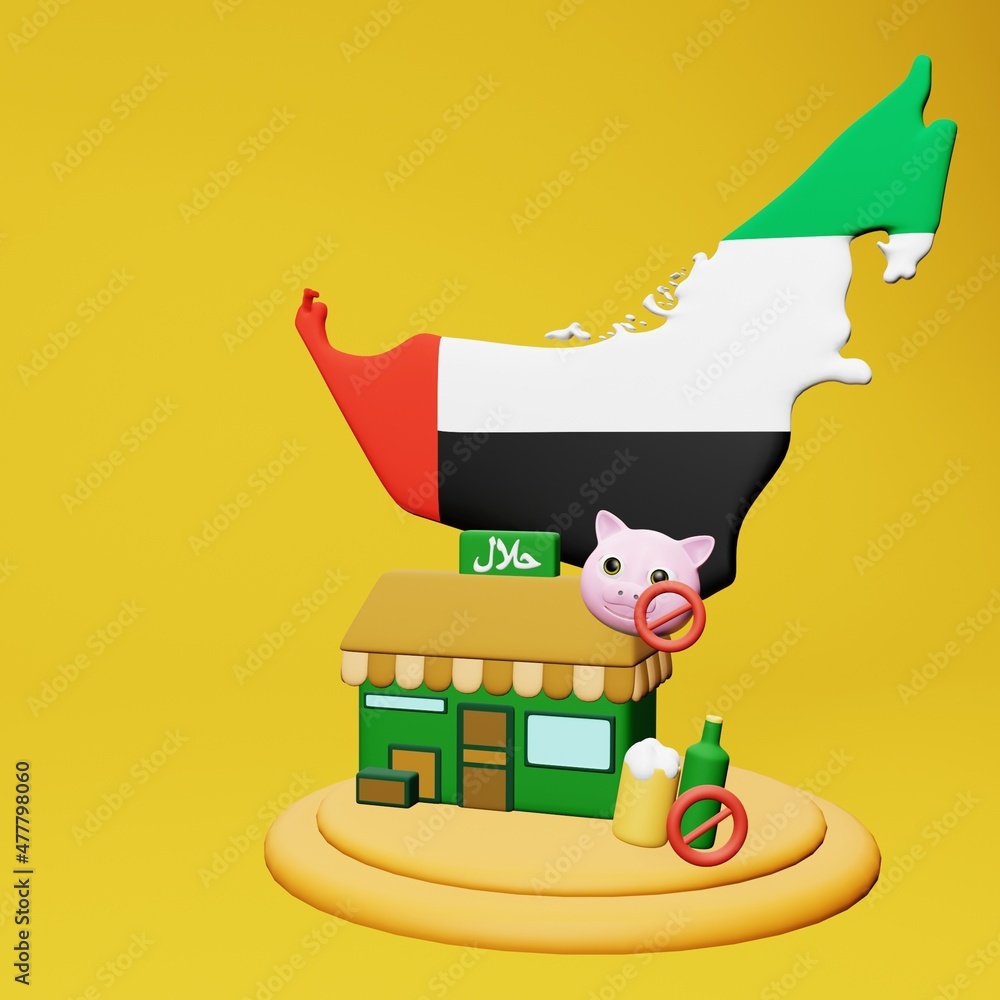 3d rendering of halal and haram food and beverage culinary tourism in United Arab Emirates 3d rendering of halal and haram food and beverage culinary tourism in United Arab Emirates