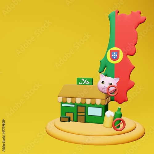 3d rendering of halal and haram food and beverage culinary tourism in Portugal