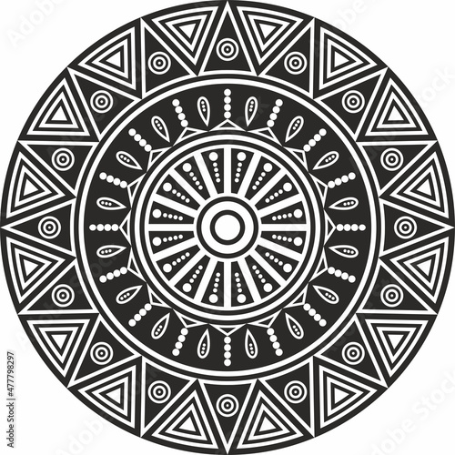 Vector monochrome national Indian circle. Round pattern of indigenous peoples of America, Aztecs, Mayans, Incas. Native American ornament. 