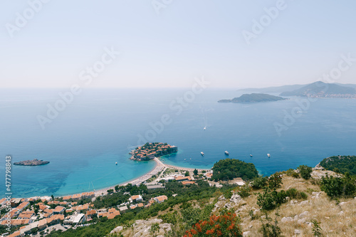 Panoramic view to the island of Sveti Stefan in the Kotor Bay