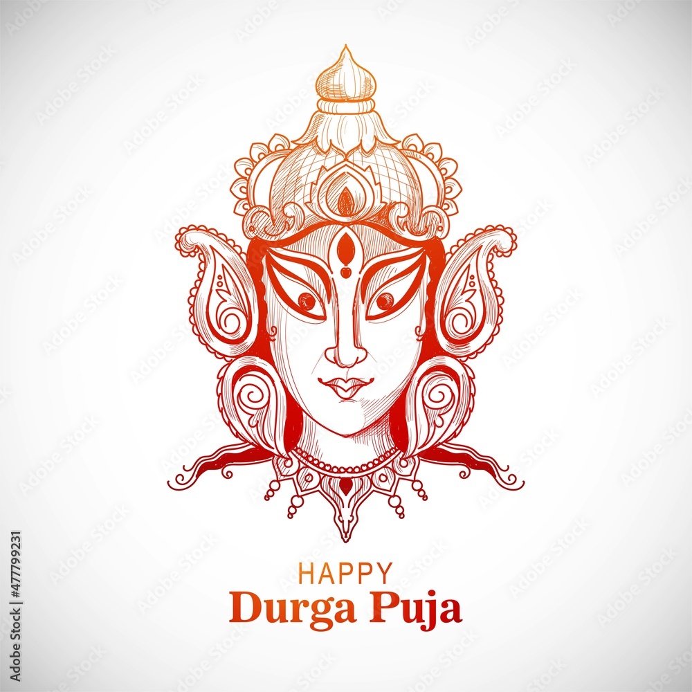 Fototapeta premium Beautiful hand draw sketch for durga puja celebration background