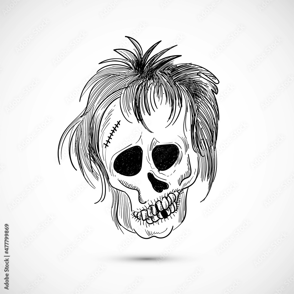 Fototapeta premium Hand draw skull womens face mask sketch design