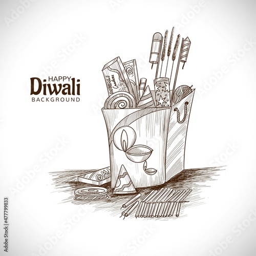 Hand Drawn diwali crackers sketch design