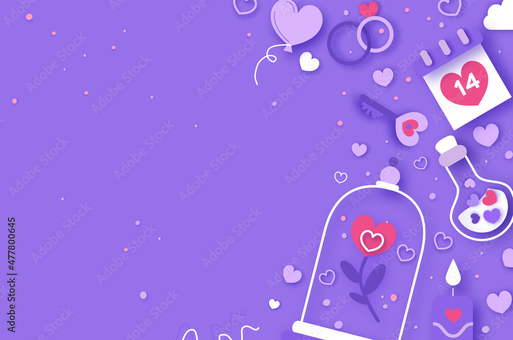 Happy Valentine's Day. Valentine day love beautiful. Hearts, Gift, flower, sweets, confetti, envelope on very peri background. Happy holidays. Love14 February paper cut concept Happy Valentine's Day. Valentine day love beautiful. Hearts, Gift, flower, sweets, confetti, envelope on very peri background. Happy holidays. Love14 February paper cut concept