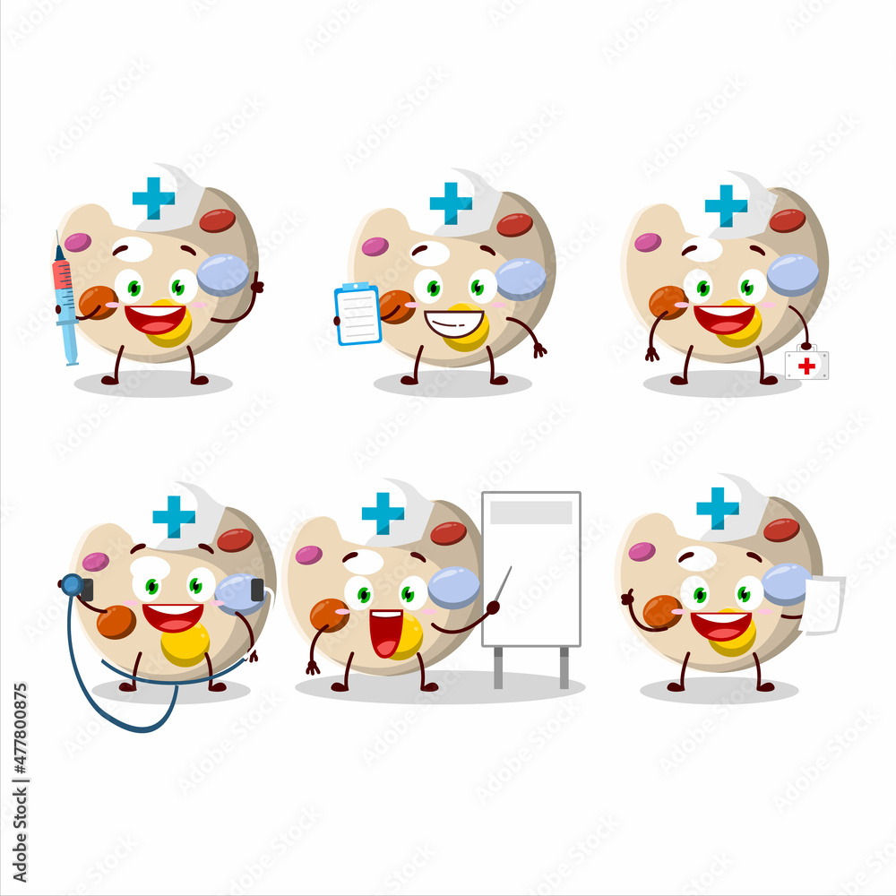 Doctor profession emoticon with paint palette cartoon character