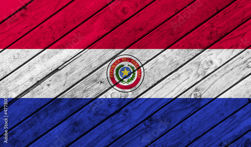 Paraguay flag on wooden background. 3D image
